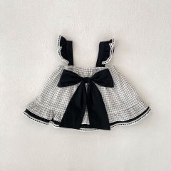 2025 Summer Infant Baby Girls Plaid Pattern Strap Top Dress With Bloomers Sets Wholesale