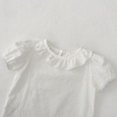 New Arrival Summer Baby Kids Girls Short Sleeves Solid Color Dots Pattern Top for Stylish Girls Wholesale