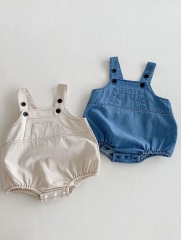 2025 Summer Infant Baby Kids Short Sleeves Striped T-shirt With Denim Onesies Overalls and Hat Sets Wholesale