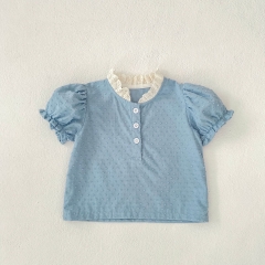 2025 Summer Infant Baby Girls Short Sleeves Dots Pattern Top Shirt With Bloomers Sets Wholesale
