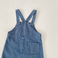 2025 Summer Infant Baby Kids Unisex Sleeveless Solid Color Denim Rompers Overalls Wholesale
