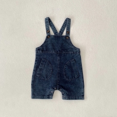 2025 Summer Infant Baby Kids Unisex Sleeveless Solid Color Denim Rompers Overalls Wholesale