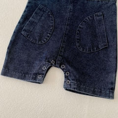 2025 Summer Infant Baby Kids Unisex Sleeveless Solid Color Denim Rompers Overalls Wholesale