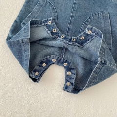 2025 Summer Infant Baby Kids Unisex Sleeveless Solid Color Denim Rompers Overalls Wholesale
