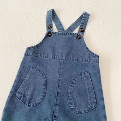 2025 Summer Infant Baby Kids Unisex Sleeveless Solid Color Denim Rompers Overalls Wholesale
