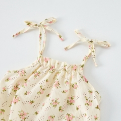 2025 Summer Infant Baby Kids Sleeveless Pink Vest With Floral Onesies Overalls Sets Wholesale