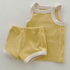 2025 Summer Infant Baby Unisex Color Patchwork Sleeveless Top Vest With Bloomers Sets Wholesale