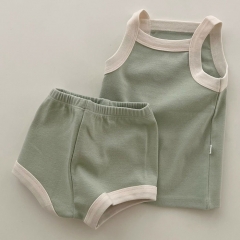 2025 Summer Infant Baby Unisex Color Patchwork Sleeveless Top Vest With Bloomers Sets Wholesale