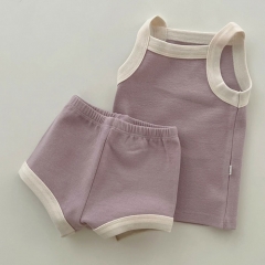2025 Summer Infant Baby Unisex Color Patchwork Sleeveless Top Vest With Bloomers Sets Wholesale