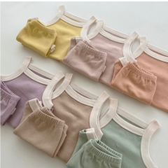 2025 Summer Infant Baby Unisex Color Patchwork Sleeveless Top Vest With Bloomers Sets Wholesale