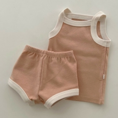 2025 Summer Infant Baby Unisex Color Patchwork Sleeveless Top Vest With Bloomers Sets Wholesale