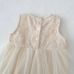 2025 Summer Infant Baby Kids Girls Sleeveless Tulle Patchwork Flowers Pattern Onesies Dress Wholesale
