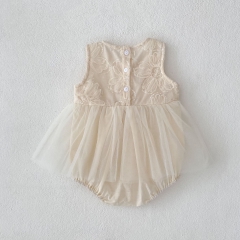 2025 Summer Infant Baby Kids Girls Sleeveless Tulle Patchwork Flowers Pattern Onesies Dress Wholesale