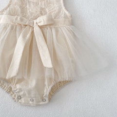 2025 Summer Infant Baby Kids Girls Sleeveless Tulle Patchwork Flowers Pattern Onesies Dress Wholesale