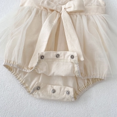 2025 Summer Infant Baby Kids Girls Sleeveless Tulle Patchwork Flowers Pattern Onesies Dress Wholesale