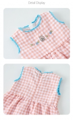 2025 Summer Infant Baby Girls Sleeveless Cartoon Rabbits Pattern Embroidered Plaid Dress Wholesale