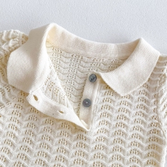2024 Summer Infant Baby Kids Girls Short Sleeves Knitted Hollow-out Design Dress Wholesale