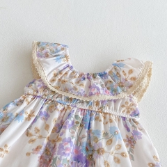 2025 Summer Infant Baby Kids Girls Sleeveless Floral Pattern Dress with Collar Wholesale