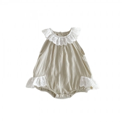 2025 Summer Infant Baby Girls Hollow-out Pattern Collar Sleeveless Onesies Bodysuits Wholesale