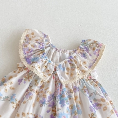 2025 Summer Infant Baby Kids Girls Sleeveless Floral Pattern Dress with Collar Wholesale