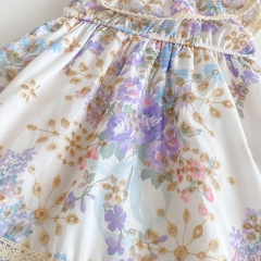 2025 Summer Infant Baby Kids Girls Sleeveless Floral Pattern Dress with Collar Wholesale