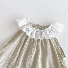 2025 Summer Infant Baby Girls Hollow-out Pattern Collar Sleeveless Onesies Bodysuits Wholesale