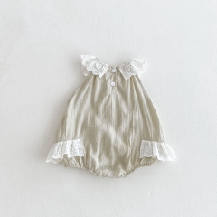 2025 Summer Infant Baby Girls Hollow-out Pattern Collar Sleeveless Onesies Bodysuits Wholesale