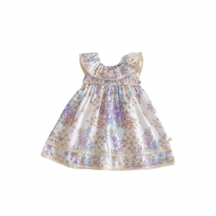 2025 Summer Infant Baby Kids Girls Sleeveless Floral Pattern Dress with Collar Wholesale