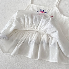 2025 Summer Infant Baby Girls Dots Jacquard and Flowers Embroidered Pattern Sleeveless Top Vest With Bloomers Sets Wholesale
