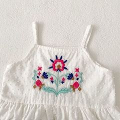 2025 Summer Infant Baby Girls Dots Jacquard and Flowers Embroidered Pattern Sleeveless Top Vest With Bloomers Sets Wholesale