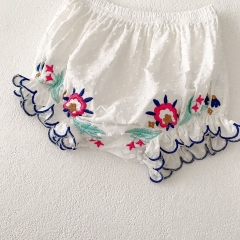 2025 Summer Infant Baby Girls Dots Jacquard and Flowers Embroidered Pattern Sleeveless Top Vest With Bloomers Sets Wholesale