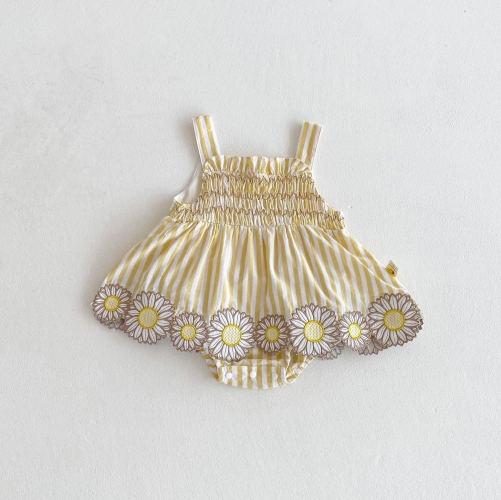 2025 Summer Infant Baby Girls Flowers Embroidered Pattern Sleeveless Striped Onesies Bodysuits Wholesale