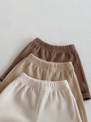 2025 Summer Infant Baby Solid Color Plain Short Sleeves Waffle Grid T-shirt With Shorts Sets Wholesale