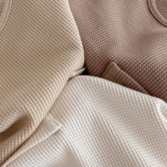 2025 Summer Infant Baby Solid Color Plain Short Sleeves Waffle Grid T-shirt With Shorts Sets Wholesale