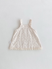 2025 Summer Infant Baby Girls Short Sleeves Blue Top Shirt With Floral Overalls Dress Sets Wholesale