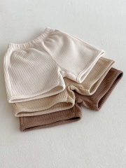 2025 Summer Infant Baby Solid Color Plain Short Sleeves Waffle Grid T-shirt With Shorts Sets Wholesale