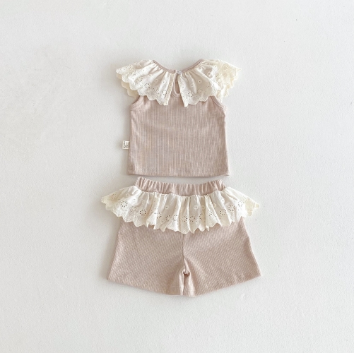 2025 Summer Infant Baby Girls Lace Tirm Sleeveless Cute Vest With Shorts Sets Wholesale