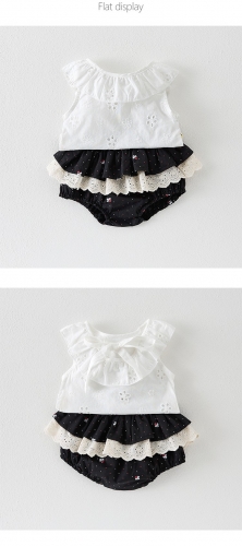 2025 Summer Infant Baby Girls Solid Color Floral Pattern Sleeveless Top With Bloomers Sets Wholesale