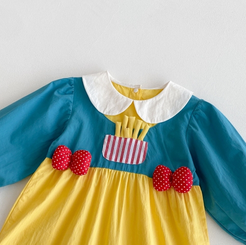 Autumn Infant Baby Girls Color Patchwork Cartoon Style Long Sleeve One Piece Romper Wholesale