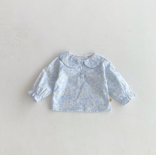 New Arrivals Autumn Baby Girls Long Sleeves Floral Top with Peter Pan Collar Wholesale