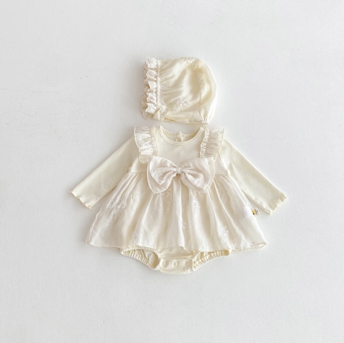 2025 Autumn Infant Baby Kids Girls Long Sleeves Flowers Pattern Embroidered Onesies Dress Wholesale
