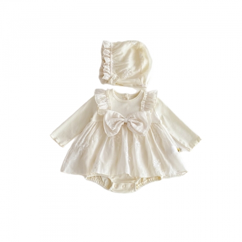 2025 Autumn Infant Baby Kids Girls Long Sleeves Flowers Pattern Embroidered Onesies Dress Wholesale