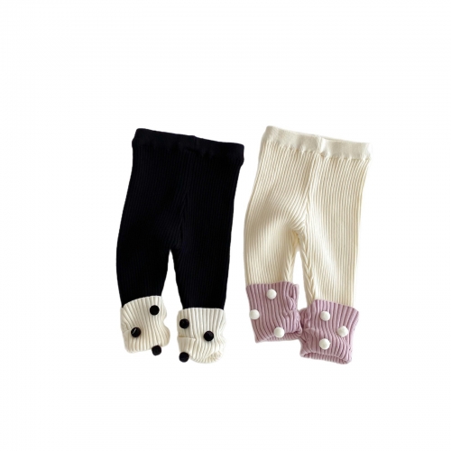 2025 New Arrival Baby Kids Girls Polka Dots Pattern Color Patchwork Knitted Pants In Winter and Autumn Wholesale