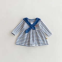 New Arrival Autumn Infant Baby Kids Girls Stylish Striped Princess Long Sleeves Dress Wholesale