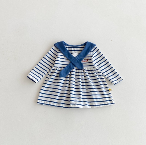 New Arrival Autumn Infant Baby Kids Girls Stylish Striped Princess Long Sleeves Dress Wholesale