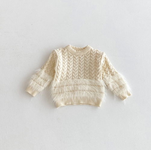 New Arrival Autumn and Spring Infant Baby Girls Geometric Jacquard Pattern Long Sleeves Knitted Sweater Wholesale