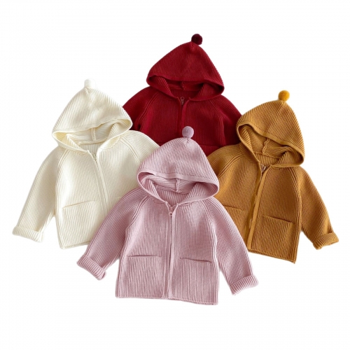 New Arrival Autumn and Winter Infant Baby Girls Striped Jacquard Pattern Long Sleeves Knitted Coat Wholesale