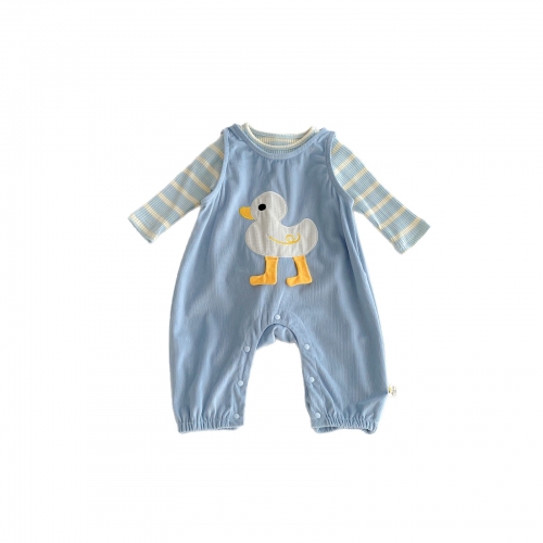 2025 Autumn Infant Baby Girls Long Sleeves Striped Top with Cartoon Sleeveless Rompers Overalls Sets Wholesale