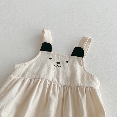 Autumn Infant Baby Girls Cartoon Teddy Bear Style Strap Onesies, Solid Color Top with Hat Wholesale