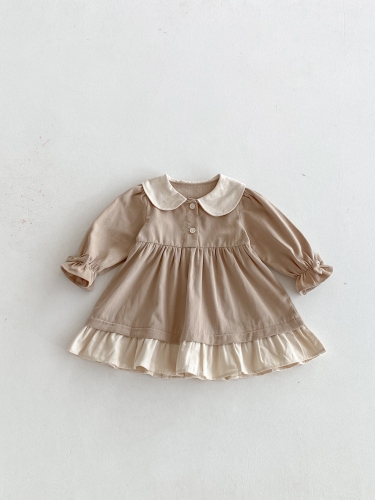 New Arrival Autumn Infant Baby Kids Girls Stylish Color Patchwork Princess Long Sleeves Dress Wholesale